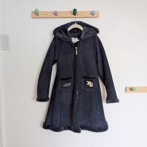 VINTAGE - Size- deux par deux - Girls Blue Faux Fur Trim And Fau Suede Long Coat